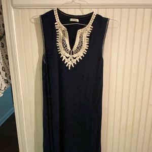 Navy and cream cotton dress